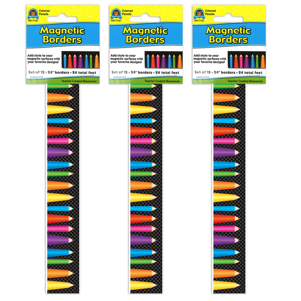 Teacher Created Resources Magnetic Borders, 24in x 1-1/2in, Colored Pencils, 12 Borders Per Pack, Set Of 3 Packs MPN:TCR77127-3