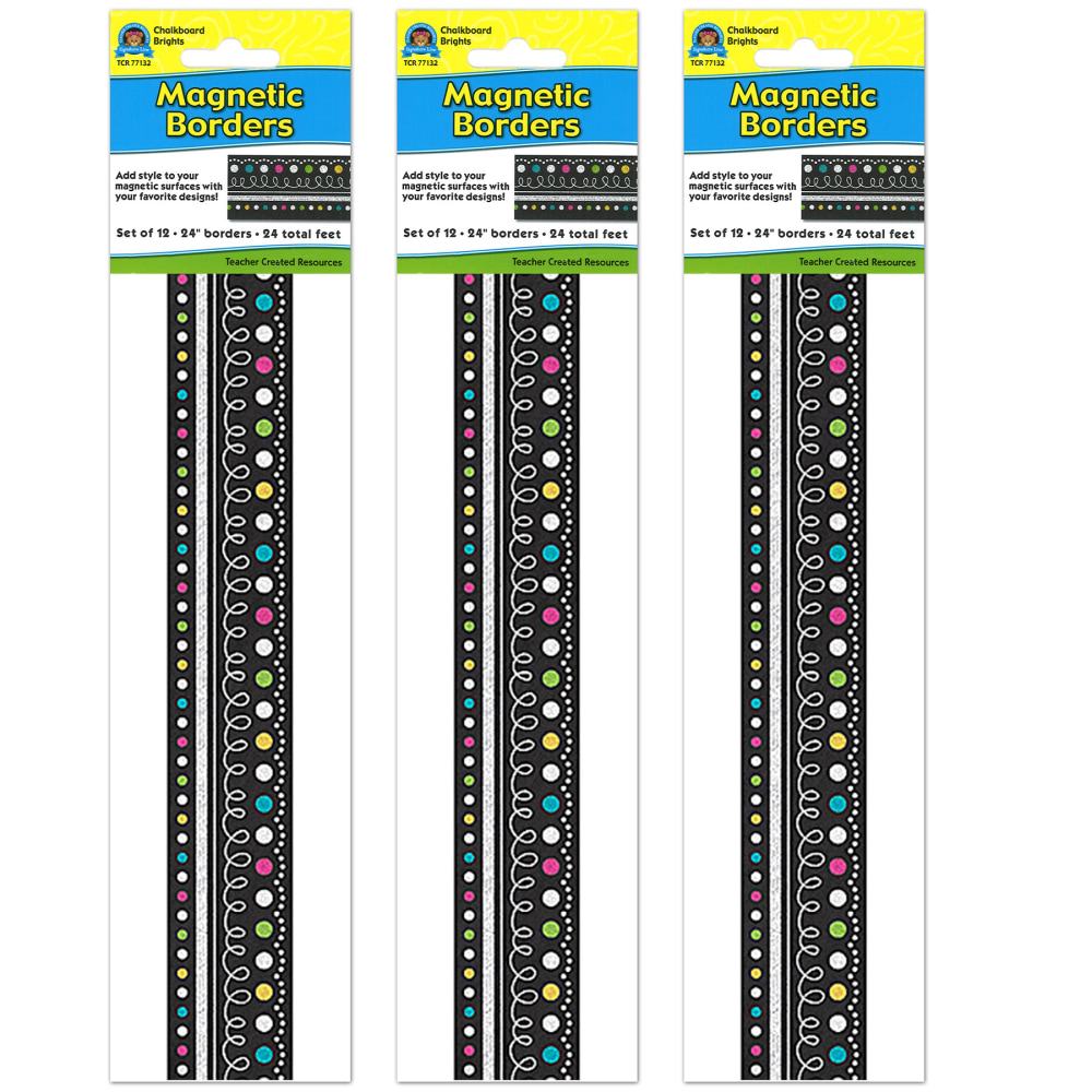 Teacher Created Resources Magnetic Borders, 24in x 1-1/2in, Chalkboard Brights, 12 Boarders Per Pack, Set Of 3 Packs MPN:TCR77132-3