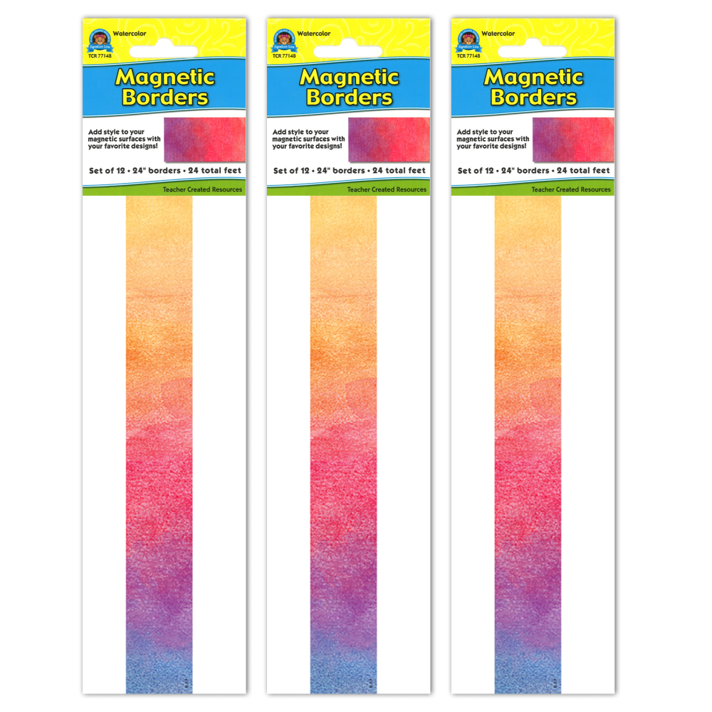 Teacher Created Resources Magnetic Borders, 24in x 1-1/2in, Watercolor, 12 Boarders Per Pack, Set Of 3 Packs MPN:TCR77148-3