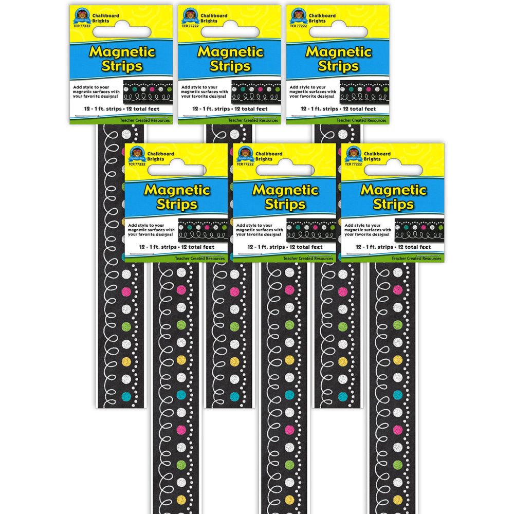 Teacher Created Resources Magnetic Strips, Chalkboard Brights, 12in x 3/4in, 12 Strips Per Pack, Set Of 6 Packs MPN:TCR77222-6
