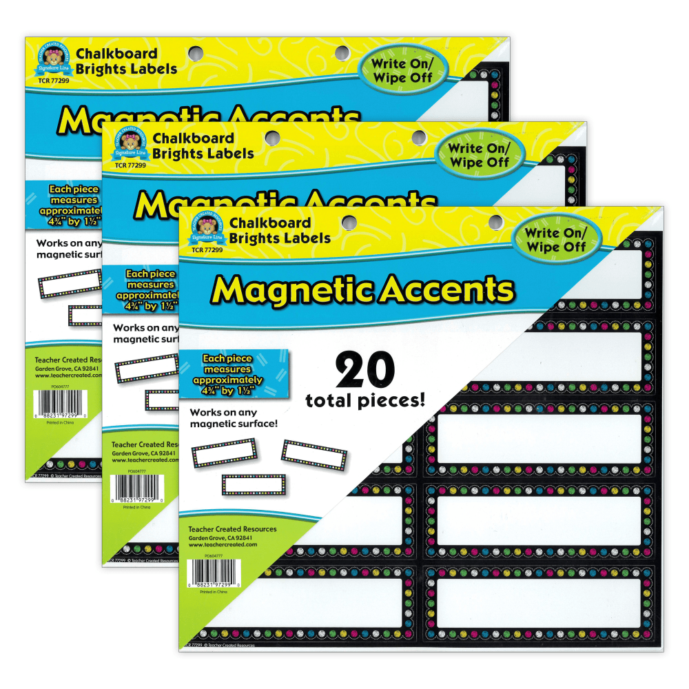 Teacher Created Resources Labels Magnetic Accents, Chalkboard Brights, 20 Per Pack, Set Of 3 Packs MPN:TCR77299-3