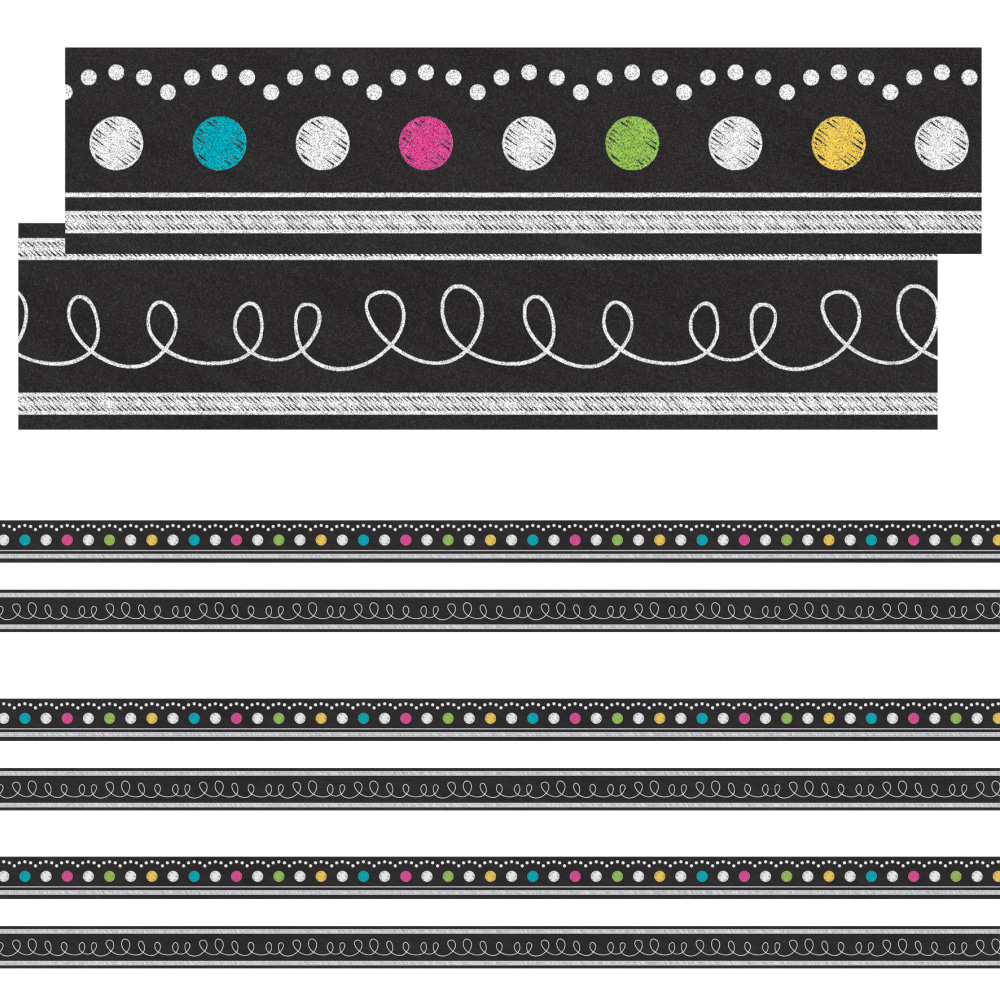 Teacher Created Resources Double-Sided Ribbon Runner Packs, 45'L x 1-1/2inW, Chalkboard Brights, Set Of 3 Packs MPN:TCR77312-3