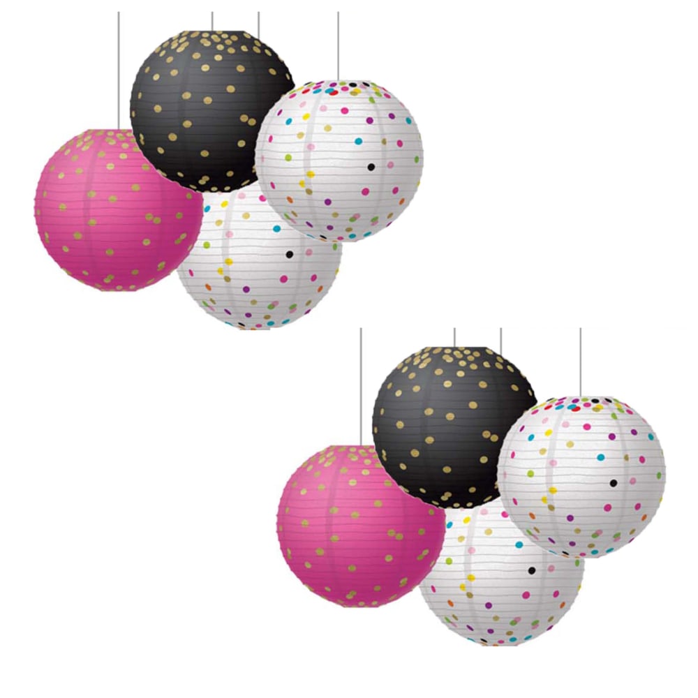 Teacher Created Resources Gold Foil & Confetti 8in Hanging Paper Lanterns, 6 Per Pack, 2 Packs MPN:TCR77472-2