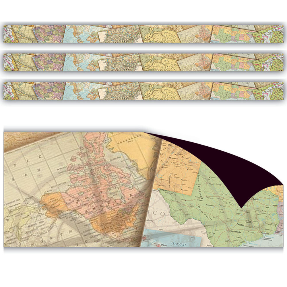 Teacher Created Resources Magnetic Border, Travel The Map, 24ft Per Pack, Set Of 3 Packs MPN:TCR77486-3