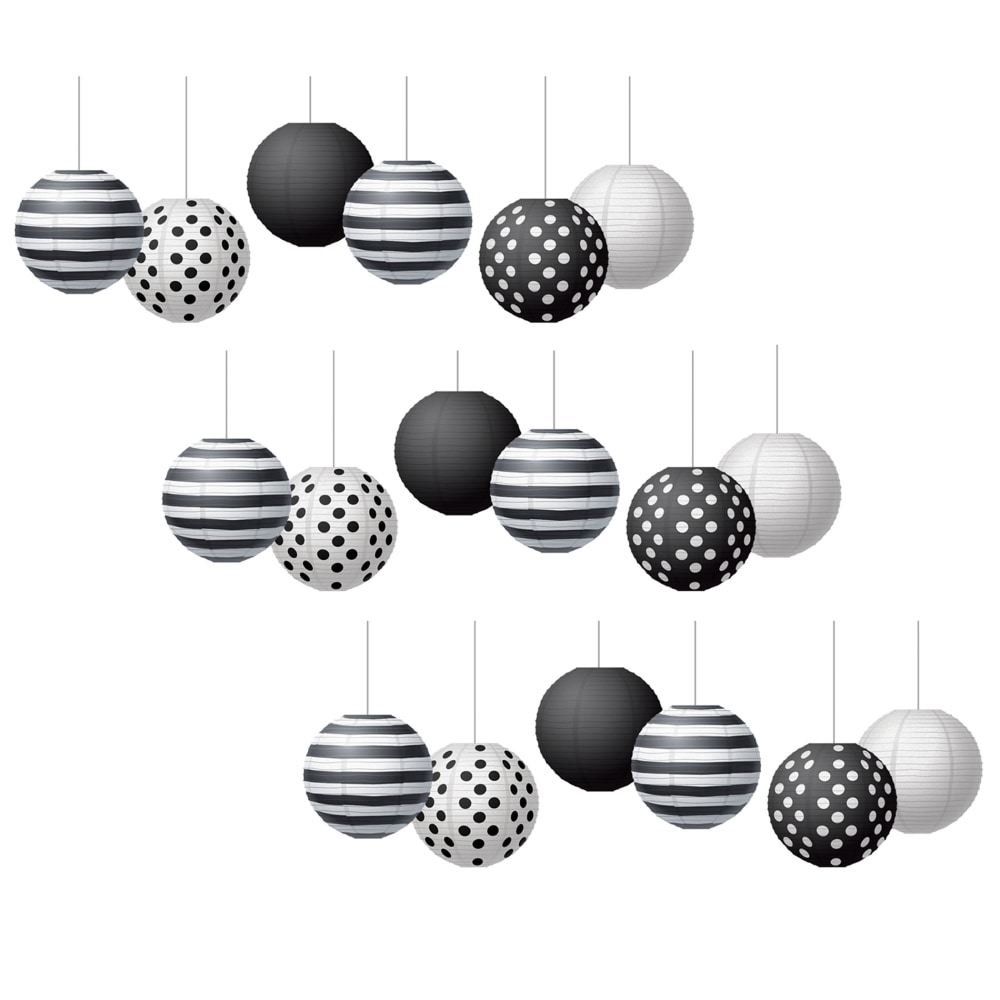 Teacher Created Resources Black & White 8in Hanging Paper Lanterns, 6 Per Pack, 3 Packs MPN:TCR77488-3