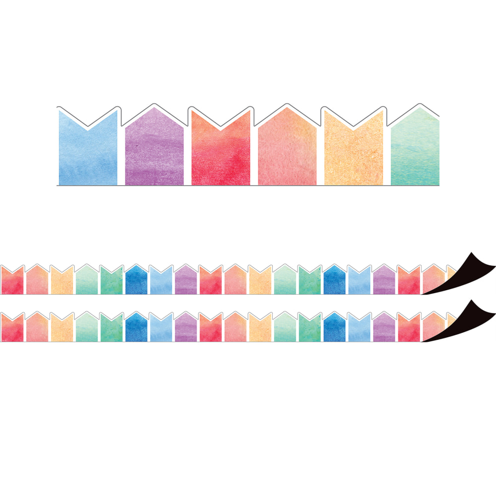 Teacher Created Resources Magnetic Border, Watercolor Pennants, 24ft Per Pack, Set Of 2 Packs MPN:TCR77558-2