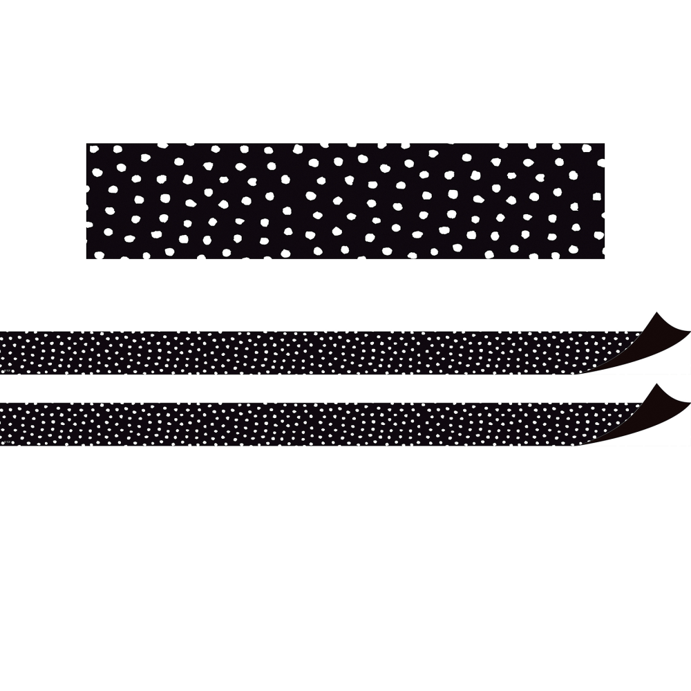 Teacher Created Resources Magnetic Border, Black With White Painted Dots, 24ft Per Pack, Set Of 2 Packs MPN:TCR77565-2