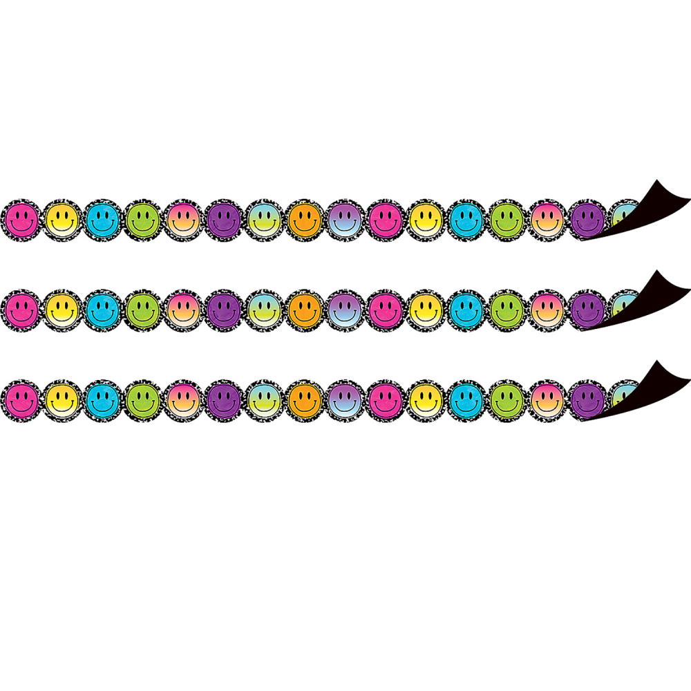 Teacher Created Resources Magnetic Borders, Smiley Faces, 24in x 1-1/2in, 12 Borders Per Pack, Set Of 3 Packs MPN:TCR77571-3