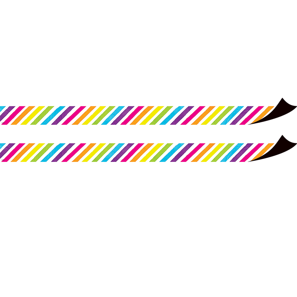 Teacher Created Resources Magnetic Borders, 24in x 1-1/2in, Brights 4Ever Stripes, 12 Borders Per Pack, Set Of 2 Packs MPN:TCR77573-2