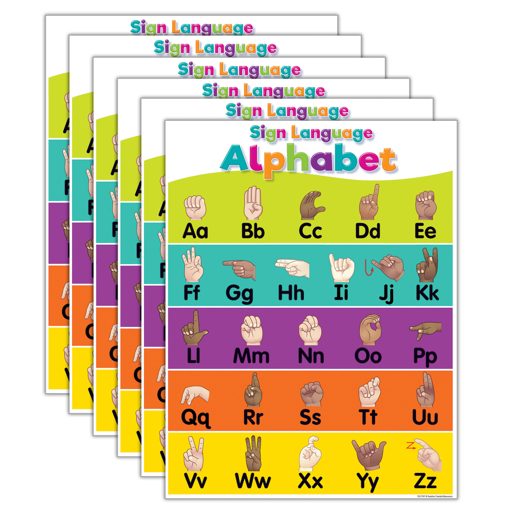 Teacher Created Resources Colorful Sign Language Alphabet Charts, 17in x 22in, Pack Of 6 Charts MPN:TCR7917-6