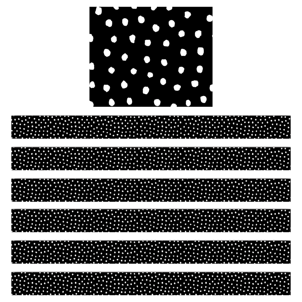 Teacher Created Resources Border Trim, White Painted Dots On Black, 35', Set Of 6 Packs MPN:TCR8341-6