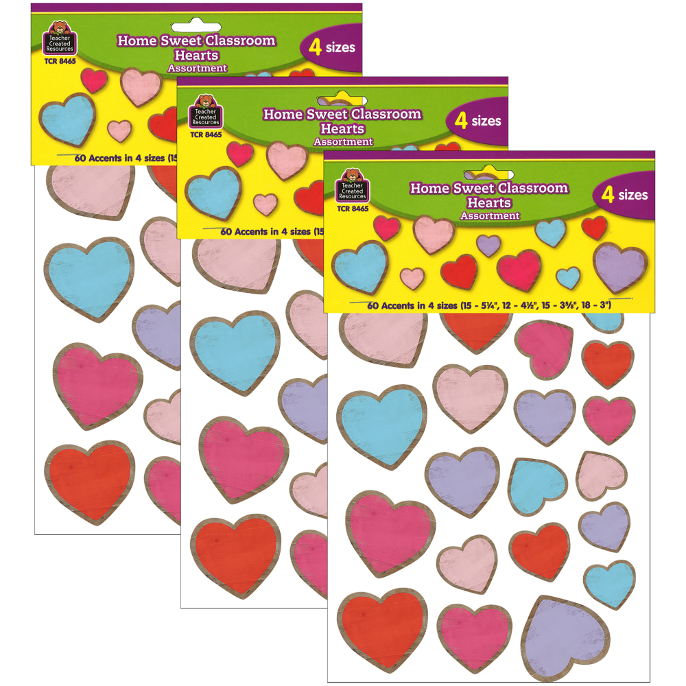 Teacher Created Resources Accents, Home Sweet Classroom Hearts, 60 Pieces Per Pack, Set Of 3 Packs MPN:TCR8465-3