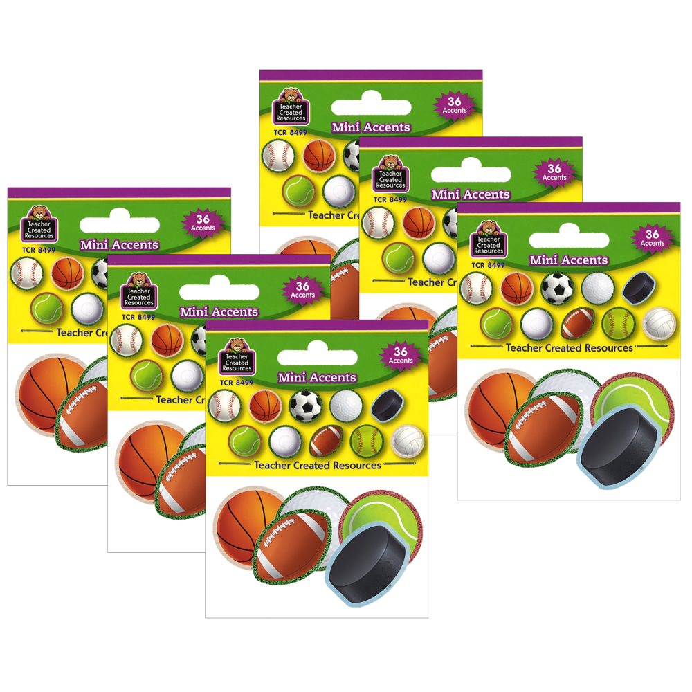 Teacher Created Resources Mini Accents, Sports, 36 Pieces Per Pack, Set Of 6 Packs MPN:TCR8499-6