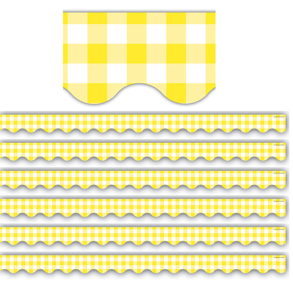 Teacher Created Resources Scalloped Border Trim, Yellow Gingham, 35ft Per Pack, Set Of 6 Packs MPN:TCR8500-6