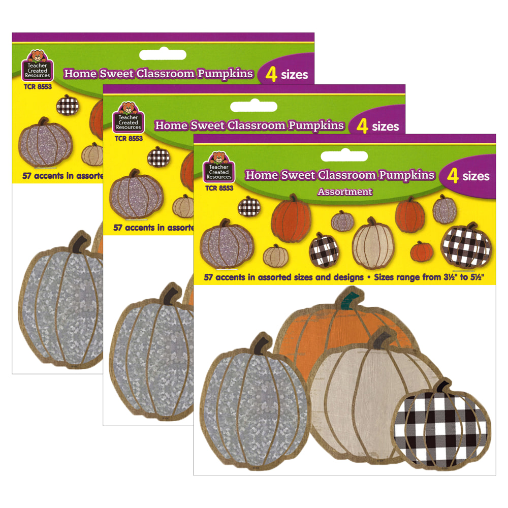 Teacher Created Resources Accents, Home Sweet Classroom Pumpkins, 57 Pieces Per Pack, Set Of 3 Packs MPN:TCR8553-3