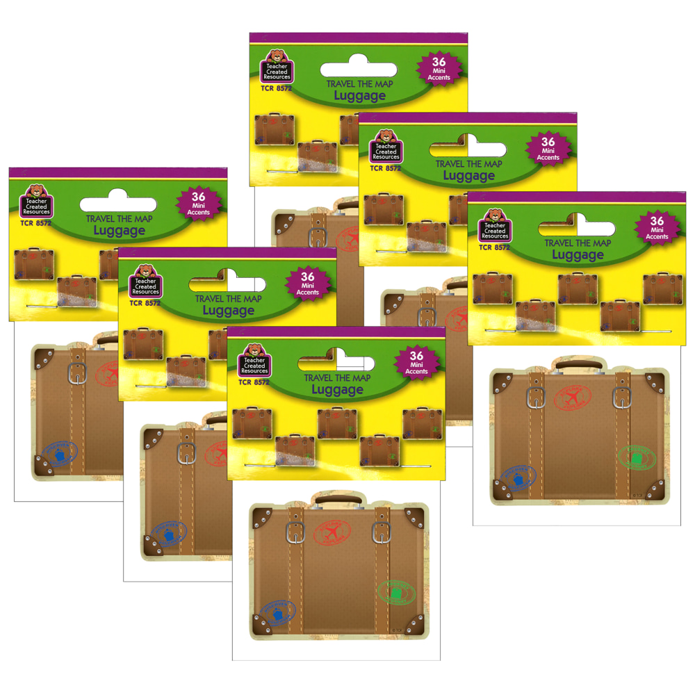 Teacher Created Resources Mini Accents, Travel The Map Luggage, 36 Pieces Per Pack, Set Of 6 Packs MPN:TCR8572-6