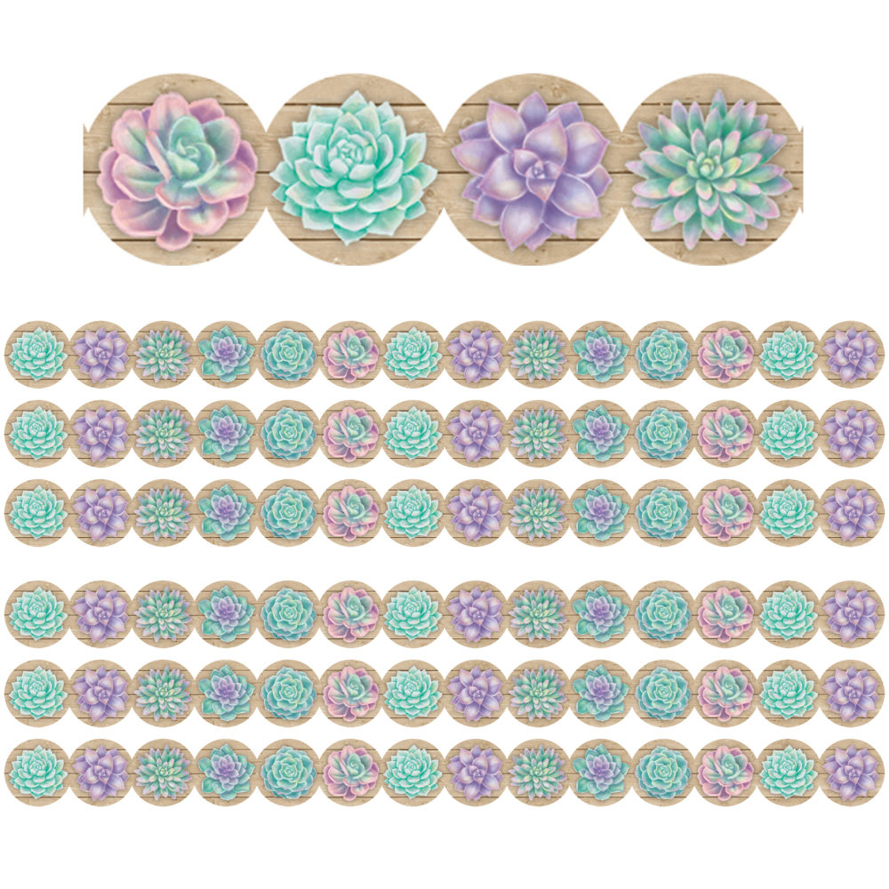 Teacher Created Resources Die-Cut Border Trim, Rustic Bloom Succulents, 35ft Per Pack, Set Of 6 Packs MPN:TCR8591-6