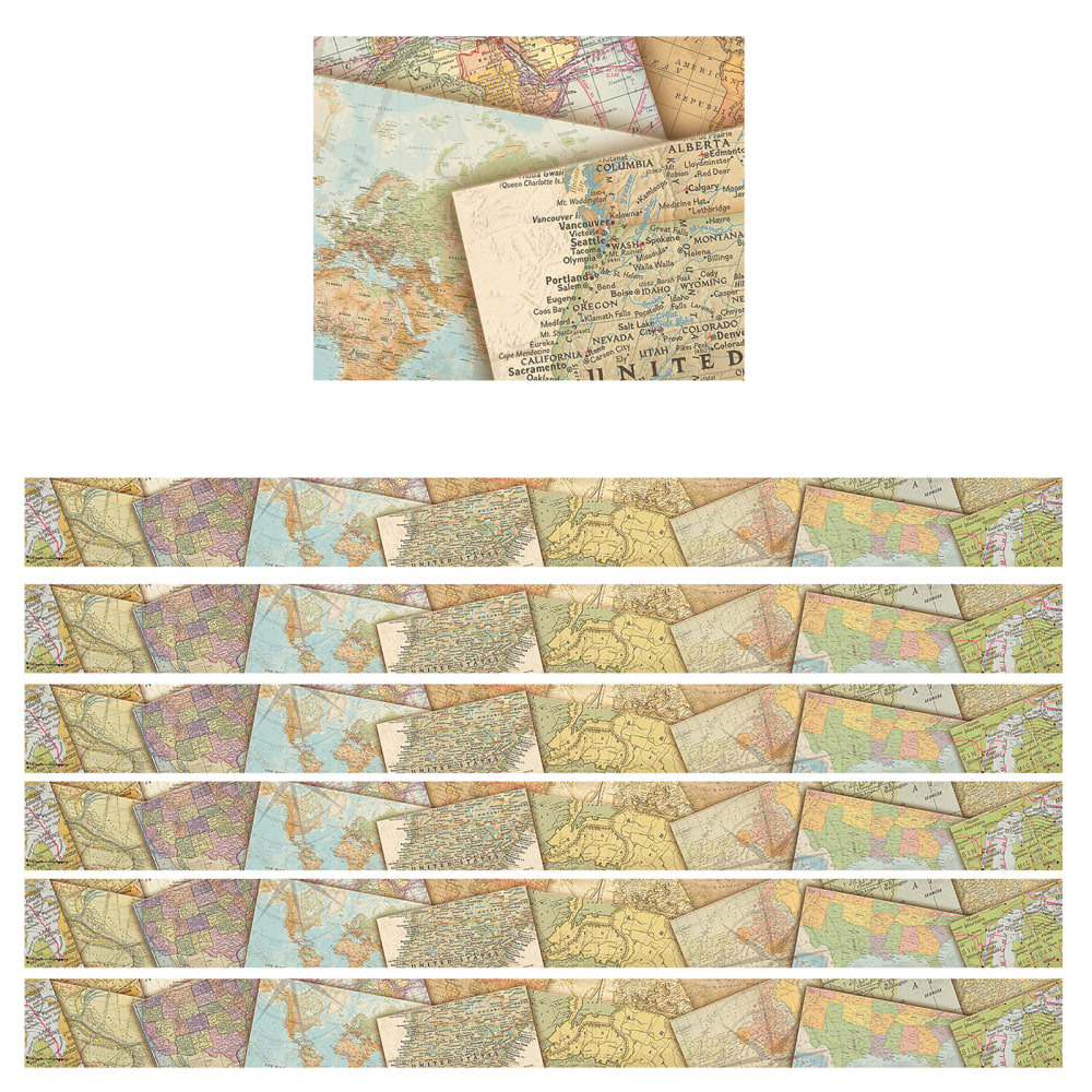 Teacher Created Resources Border Trim, Travel The Map, 35ft, Set Of 6 Packs MPN:TCR8639-6