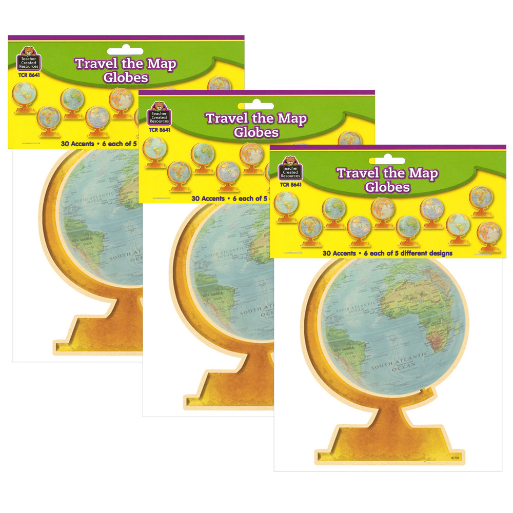 Teacher Created Resources Accents, Travel The Map Globes, 30 Pieces Per Pack, Set Of 3 Packs MPN:TCR8641-3