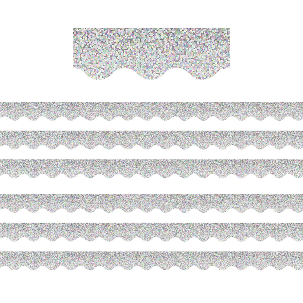 Teacher Created Resources Scalloped Border Trim Packs, 35', Silver Sparkle, Set Of 3 Packs MPN:TCR8765-6