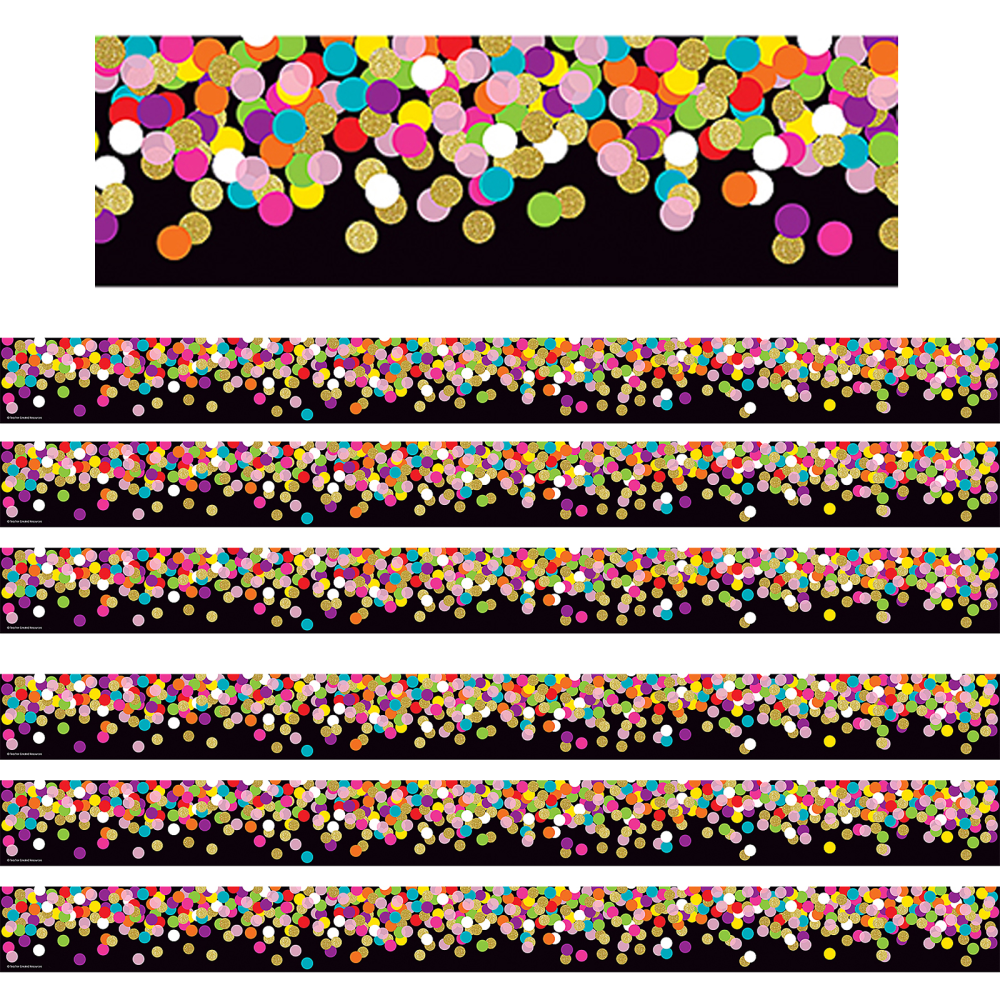 Teacher Created Resources Straight Border Trim, Colorful Confetti On Black, 35ft Per Pack, Set Of 6 Packs MPN:TCR8797-6