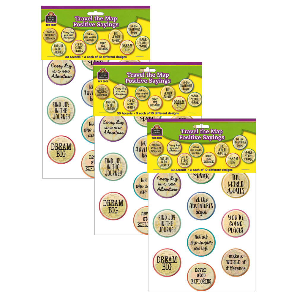 Teacher Created Resources Accents, Travel the Map Positive Saying, 30 Pieces Per Pack, Set Of 3 Packs MPN:TCR8809-3