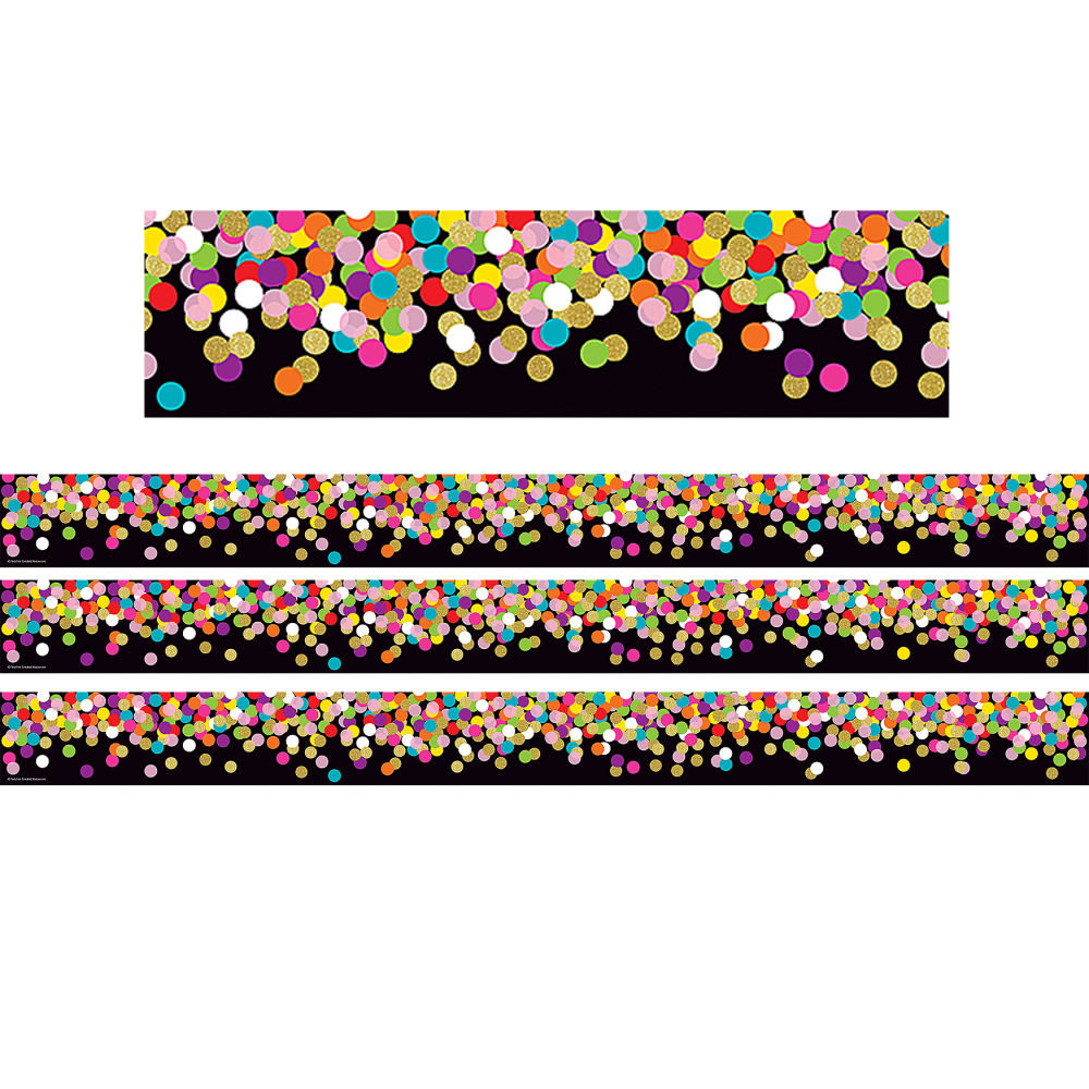 Teacher Created Resources Straight Border Trim Rolls, 50', Colorful Confetti/Black, Pack Of 3 Rolls MPN:TCR8898-3