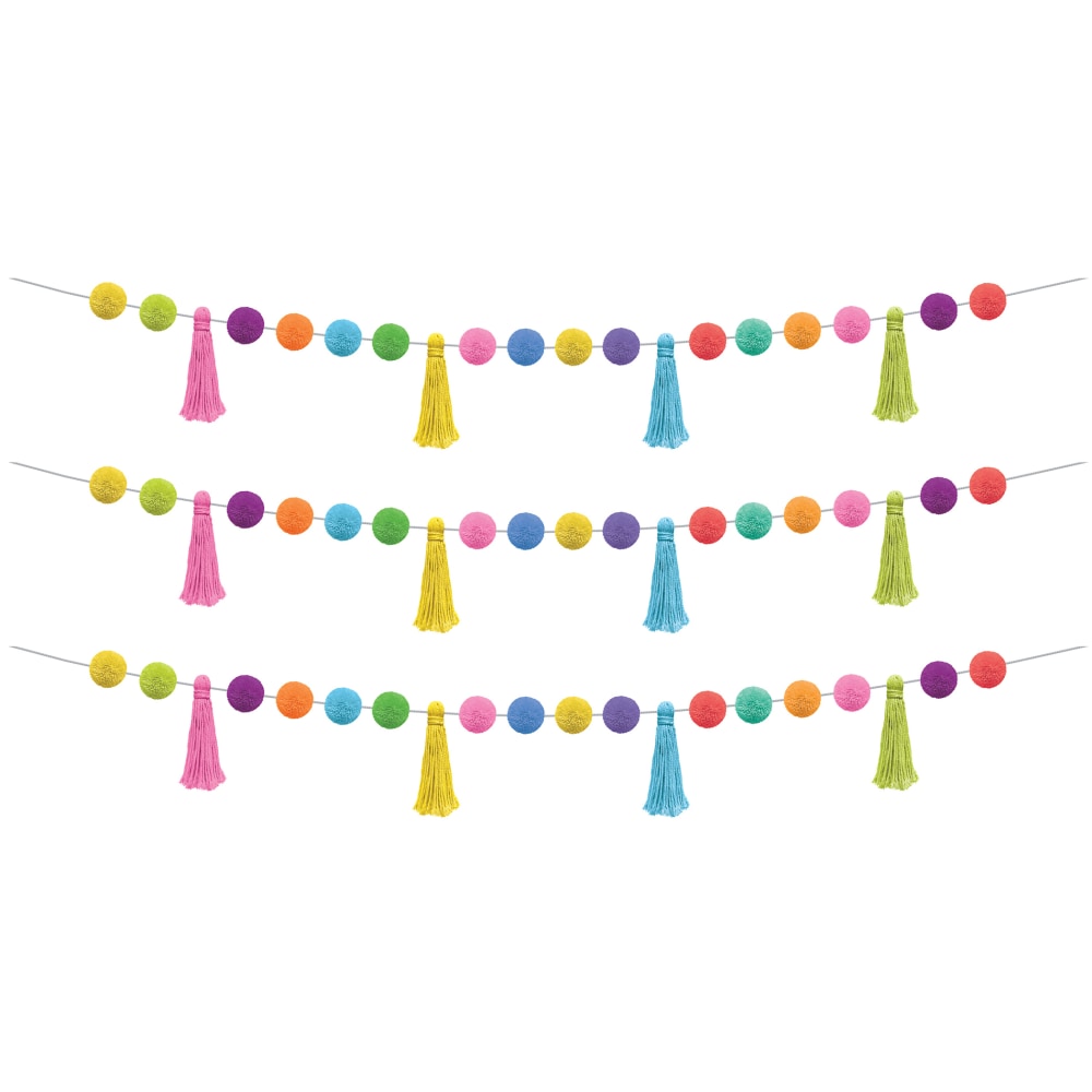 Teacher Created Resources Garlands, Colorful Pom-Poms and Tassels, Pack Of 3 Garlands MPN:TCR8901-3