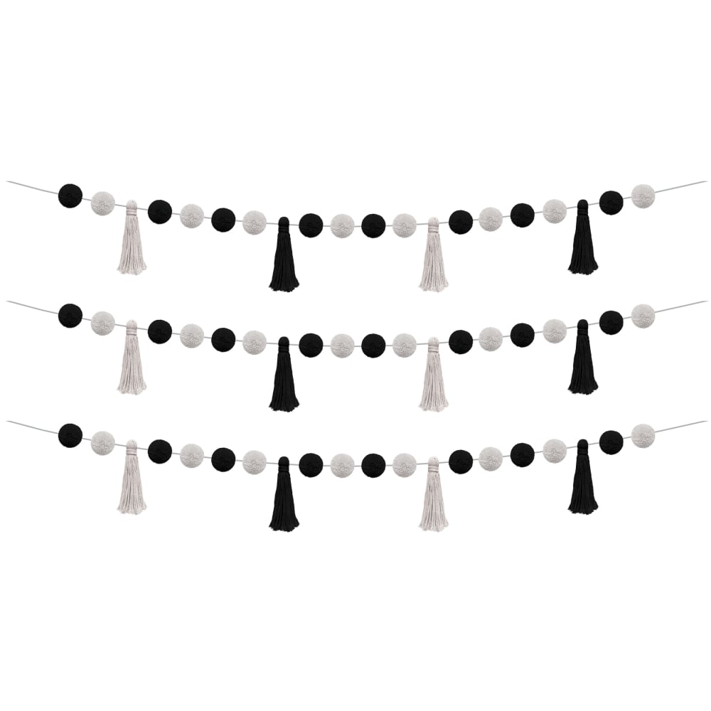 Teacher Created Resources Garlands, Black/White Pom-Poms and Tassels, Pack Of 3 Garlands MPN:TCR8902-3