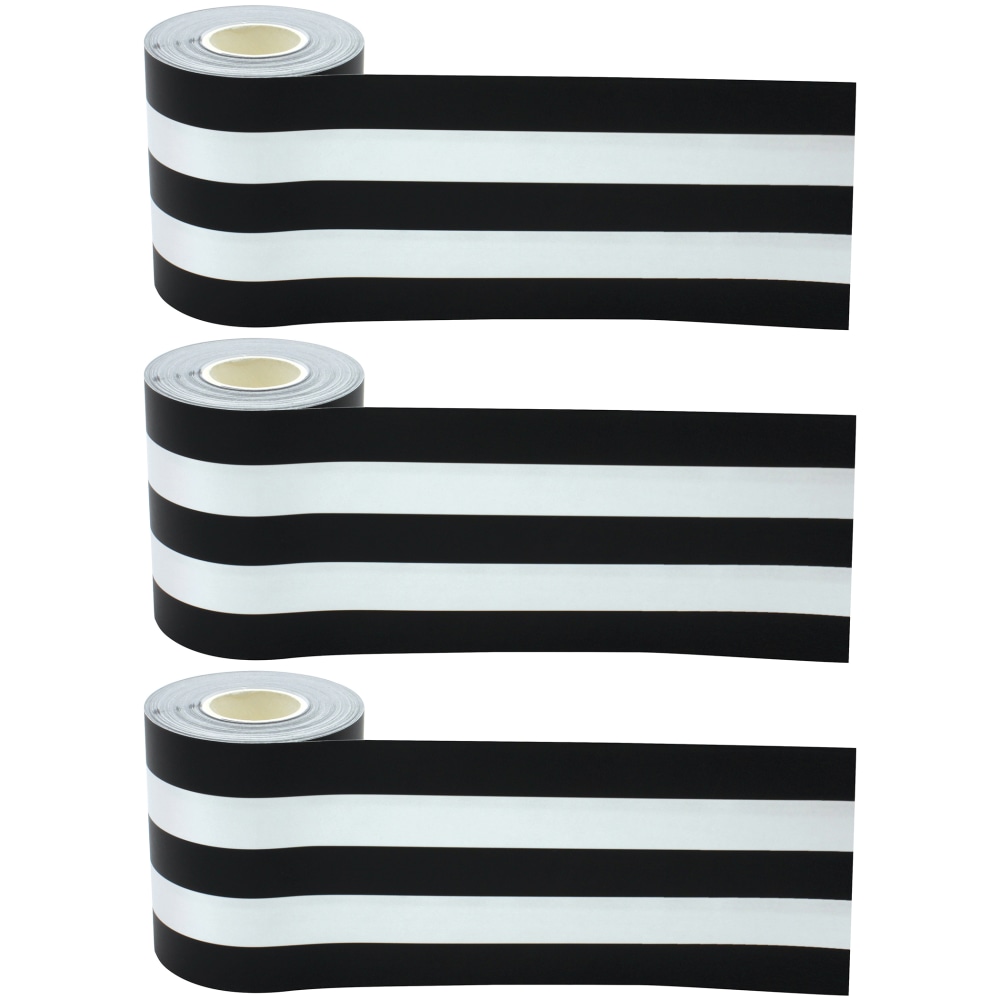 Teacher Created Resources Straight Rolled Border Trim, Black & White Stripes, 50' Per Roll, Pack Of 3 Rolls MPN:TCR8922-3