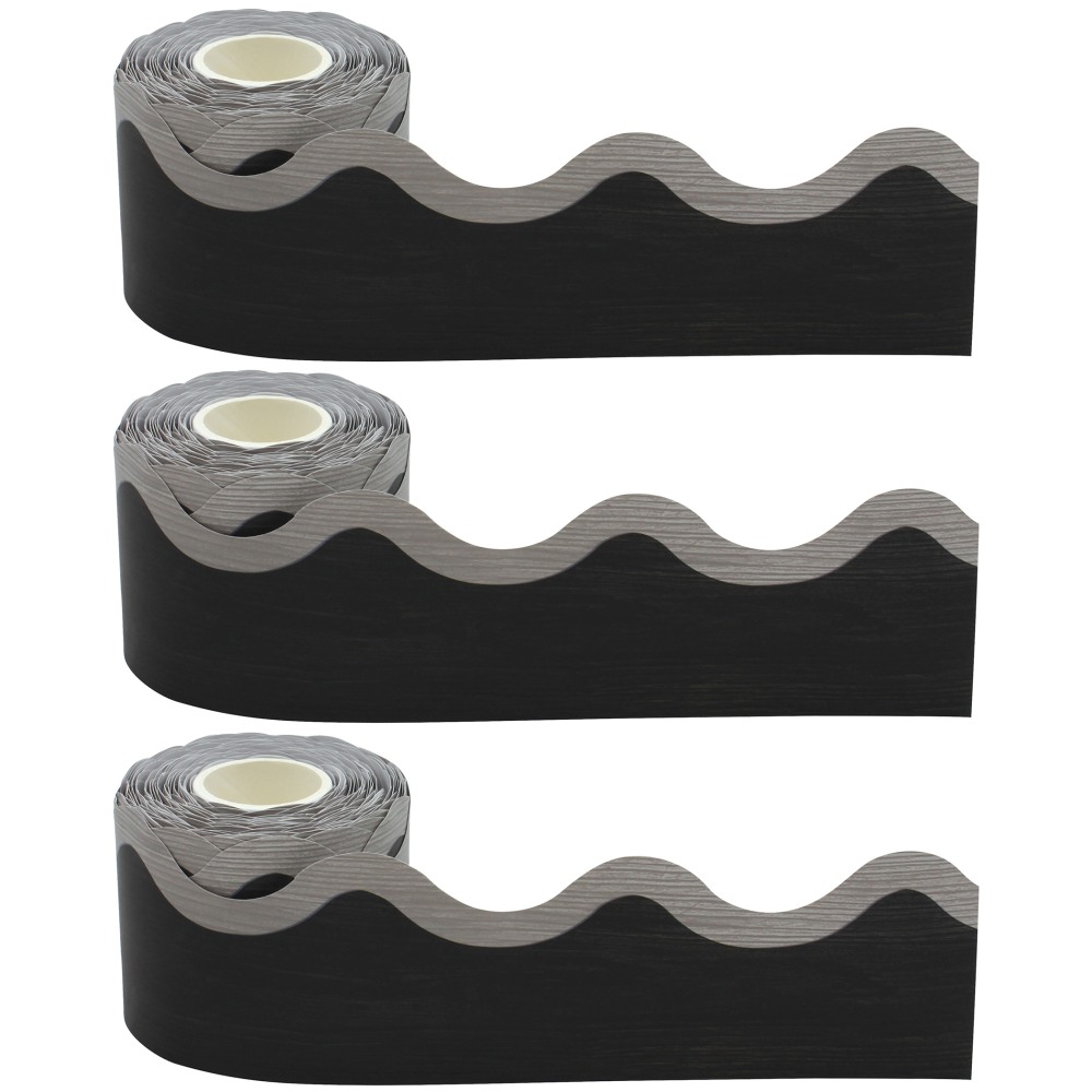 Teacher Created Resources Scalloped Border Trim, Modern Farmhouse Black/Gray, 50ft Per Roll, Pack Of 3 Rolls MPN:TCR8944-3