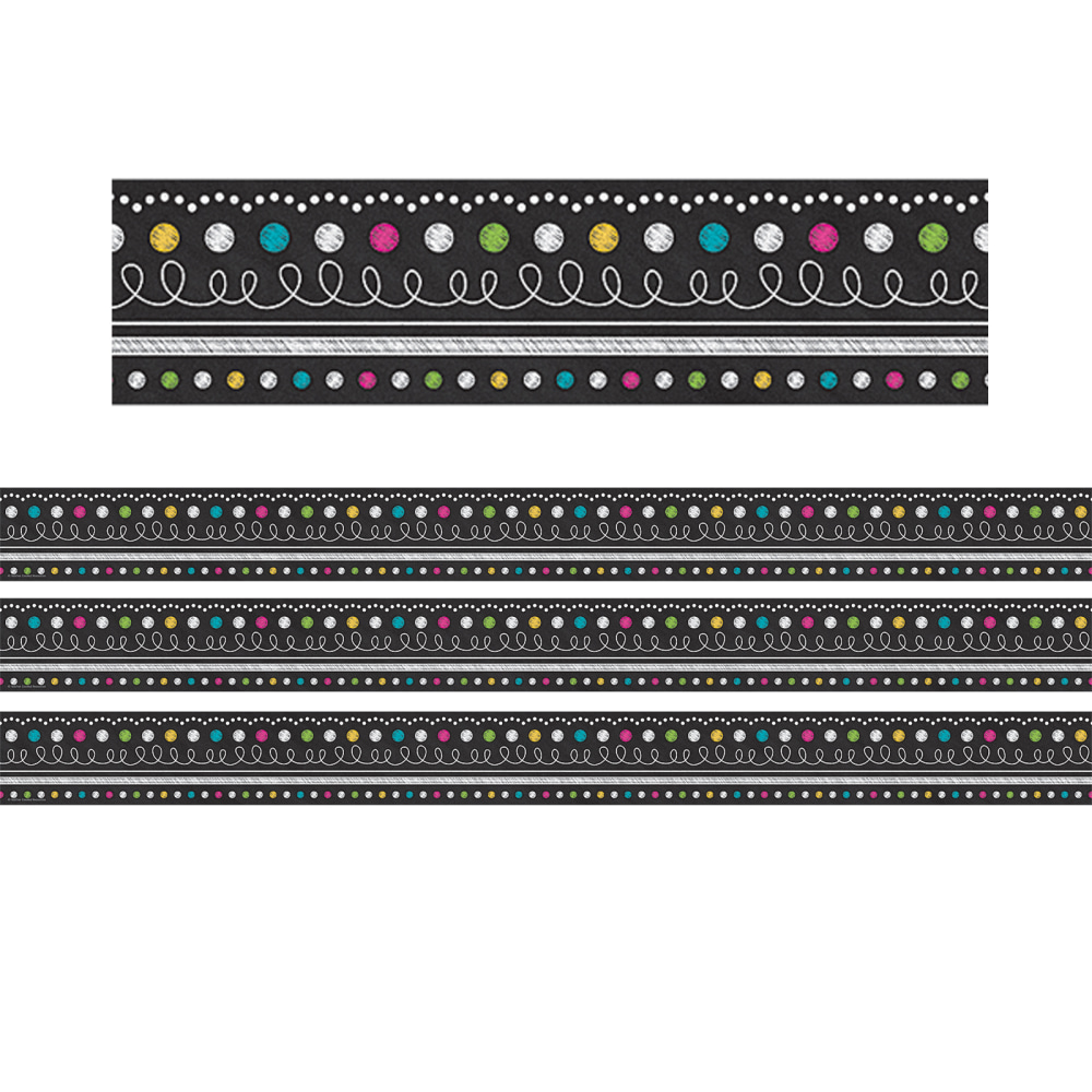 Teacher Created Resources Straight Border Trim Rolls, 50', Chalkboard Brights, Pack Of 3 Rolls MPN:TCR8947-3