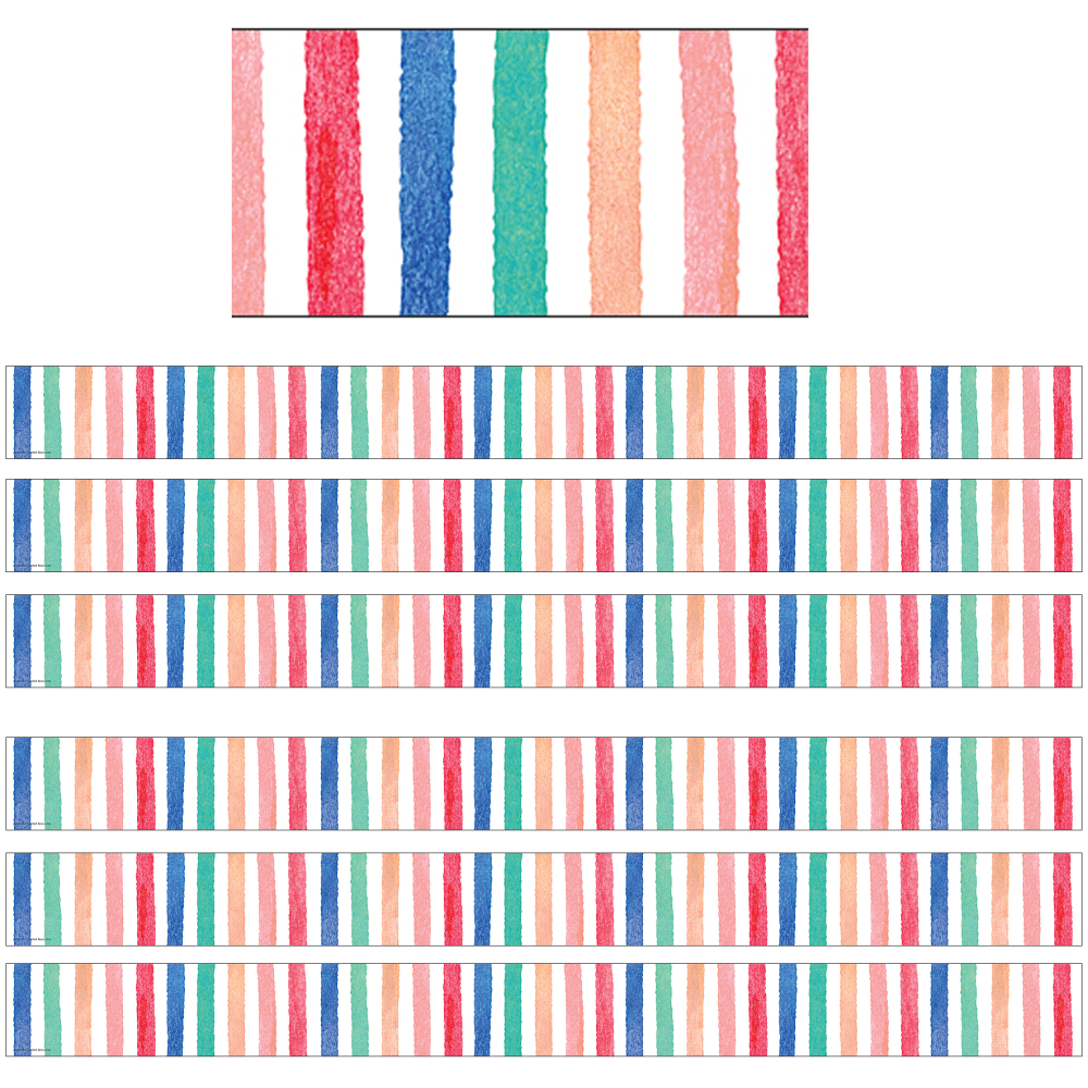 Teacher Created Resources Straight Border Trim, Watercolor Stripes, 35ft Per Pack, Set Of 6 Packs MPN:TCR8961-6