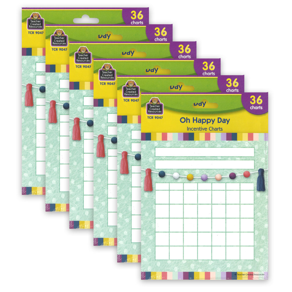 Teacher Created Resources Incentive Chart, Oh Happy Day, 36 Per Pack, Set Of 6 Packs MPN:TCR9047-6