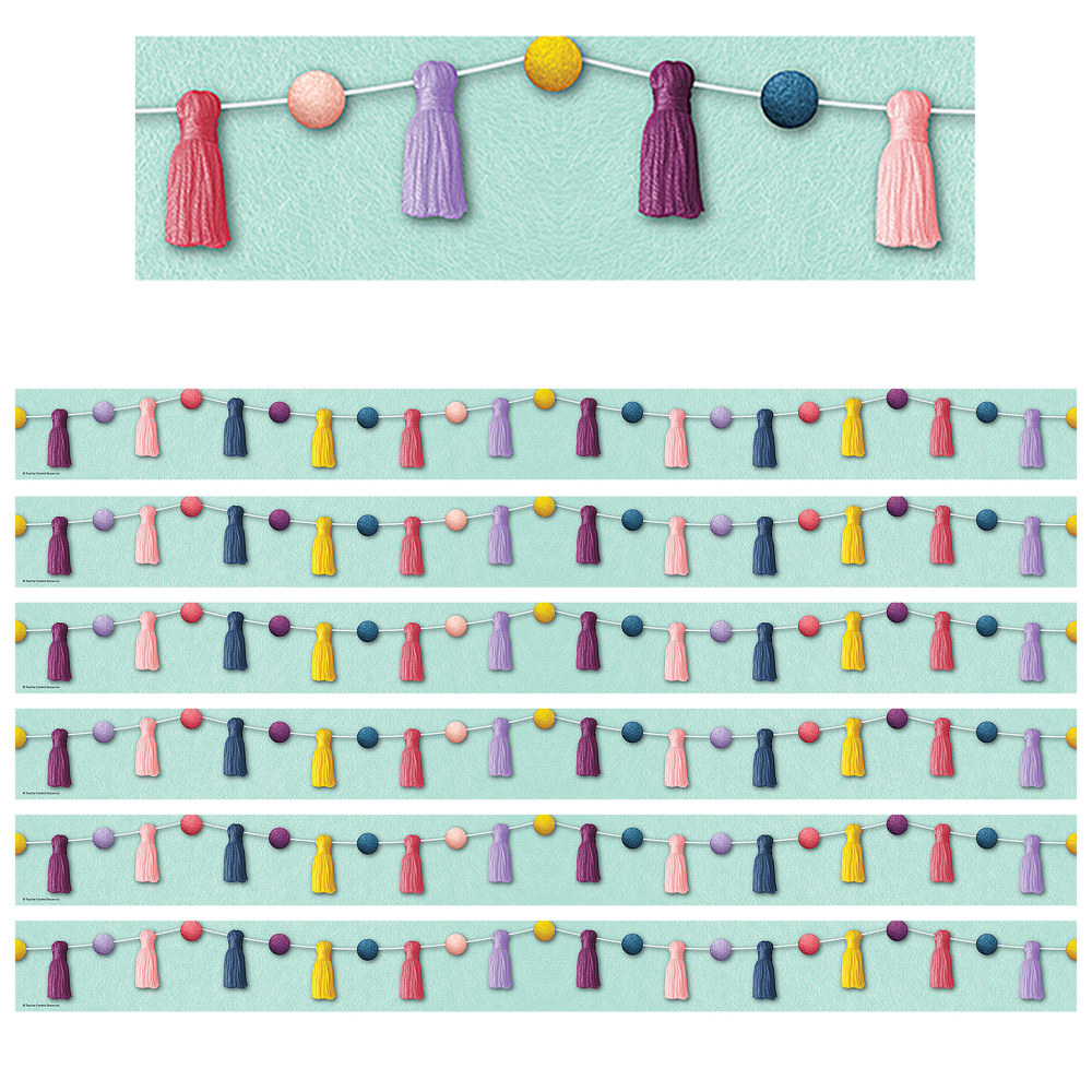 Teacher Created Resources Border Trim, Oh Happy Day Pom-Poms And Tassels, 35', Set Of 6 Packs MPN:TCR9086-6
