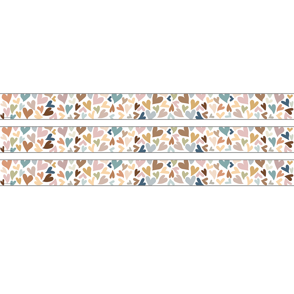 Teacher Created Resources Straight Border Trim Rolls, 50', Everyone Is Welcome Hearts, Pack Of 3 Rolls MPN:TCR9112-3