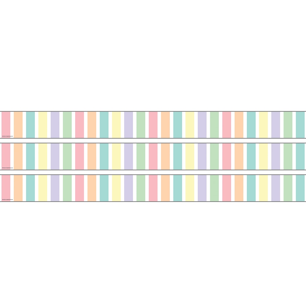 Teacher Created Resources Straight Border Trim Rolls, 50', Pastel Pop Stripes, Pack Of 3 Rolls MPN:TCR9156-3