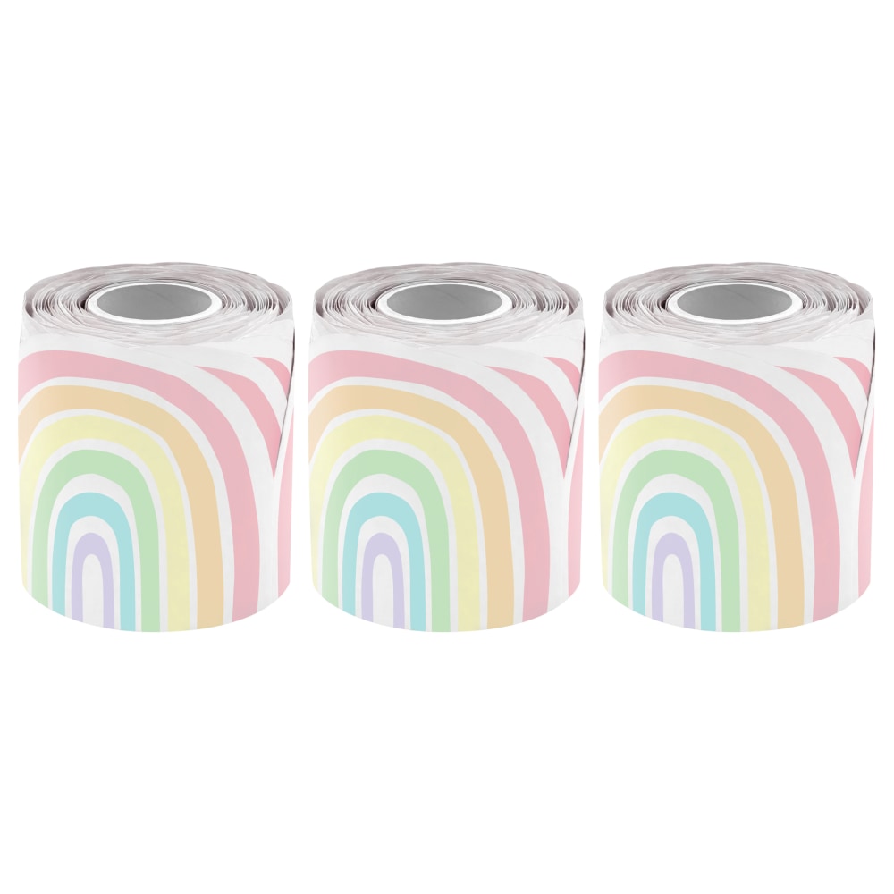 Teacher Created Resources Die-Cut Border Trim Rolls, 50', Pastel Pop Rainbows, Pack Of 3 Rolls MPN:TCR9160-3