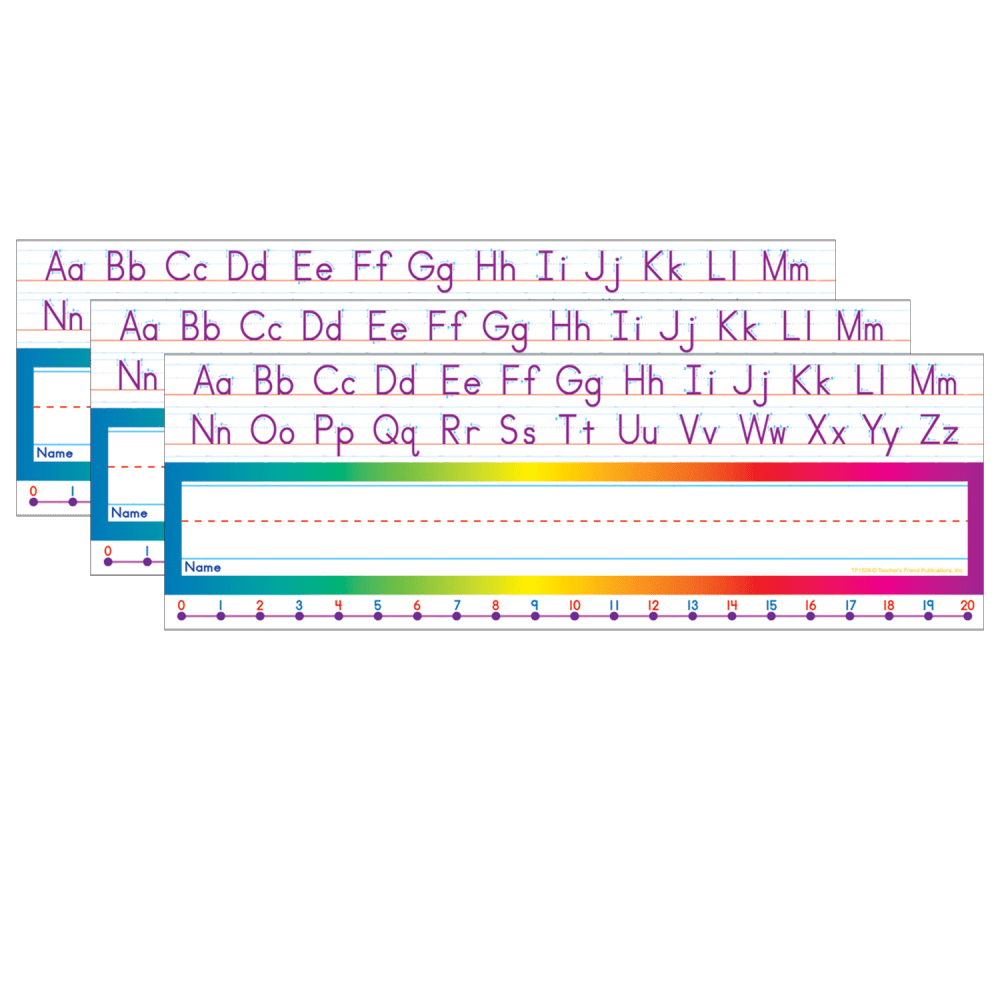 Scholastic Teacher Resources Alphabet/Number Line Name Plates, 12in x 4in, Standard Manuscript, 36 Plates Per Pack, Set Of 3 Packs MPN:TF-1528-3