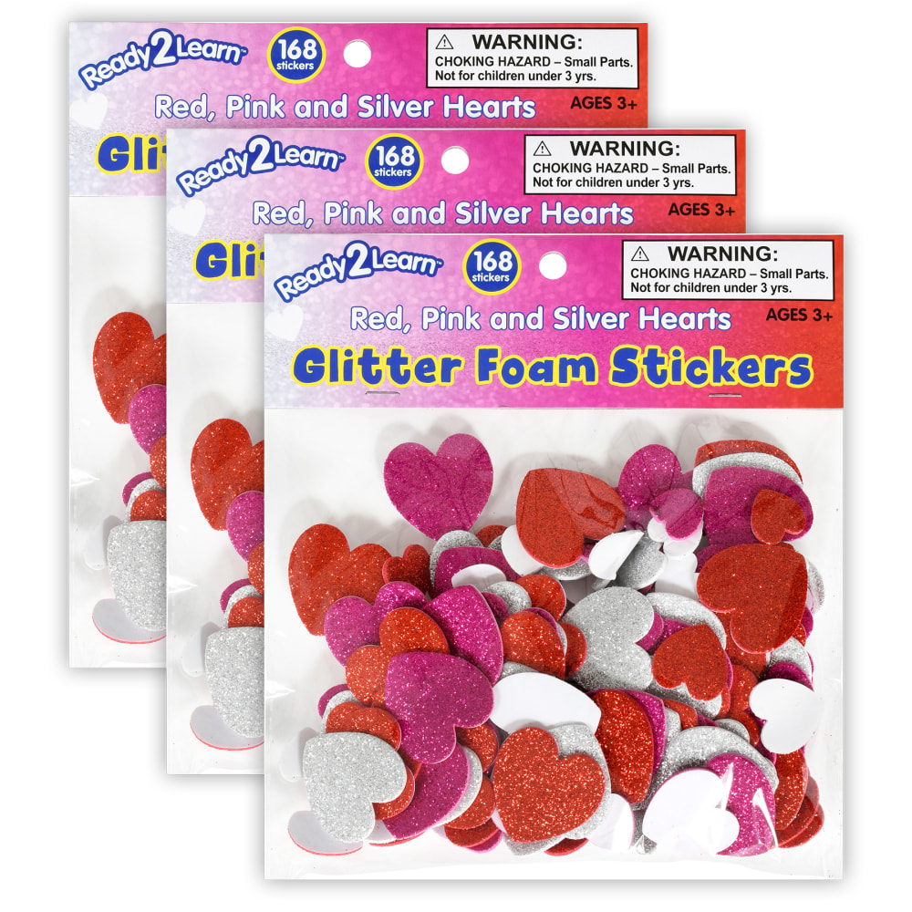 Ready 2 Learn Glitter Foam Stickers, Hearts, 168 Stickers Per Pack, Set Of 3 Packs MPN:CE-10087-3