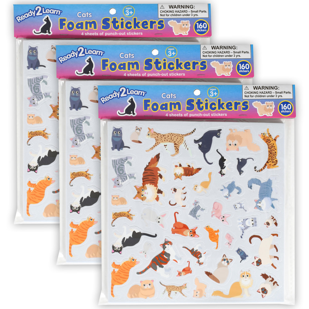 Ready 2 Learn Foam Stickers, Cats, Pack Of 160 Stickers, Set Of 3 Packs MPN:CE-10122-3