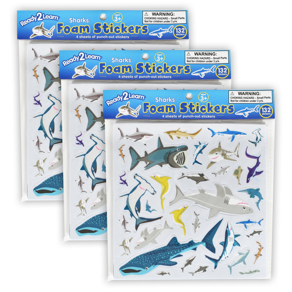 Ready 2 Learn Foam Stickers, Sharks, Pack Of 132 Stickers, Set Of 3 Packs MPN:CE-10125-3