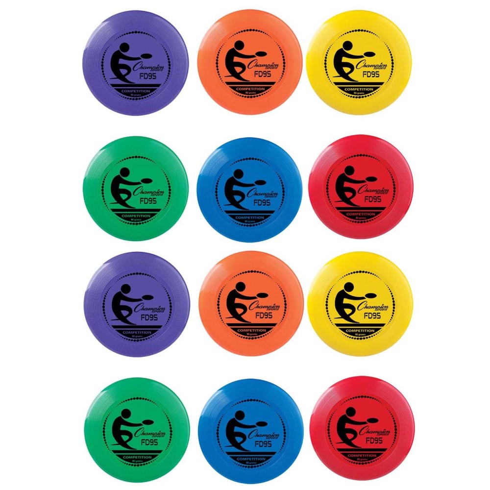 Champion Sports Competition Plastic Discs, 95 Gram, Assorted Colors, Pack Of 12 Discs MPN:CHSFD95-12