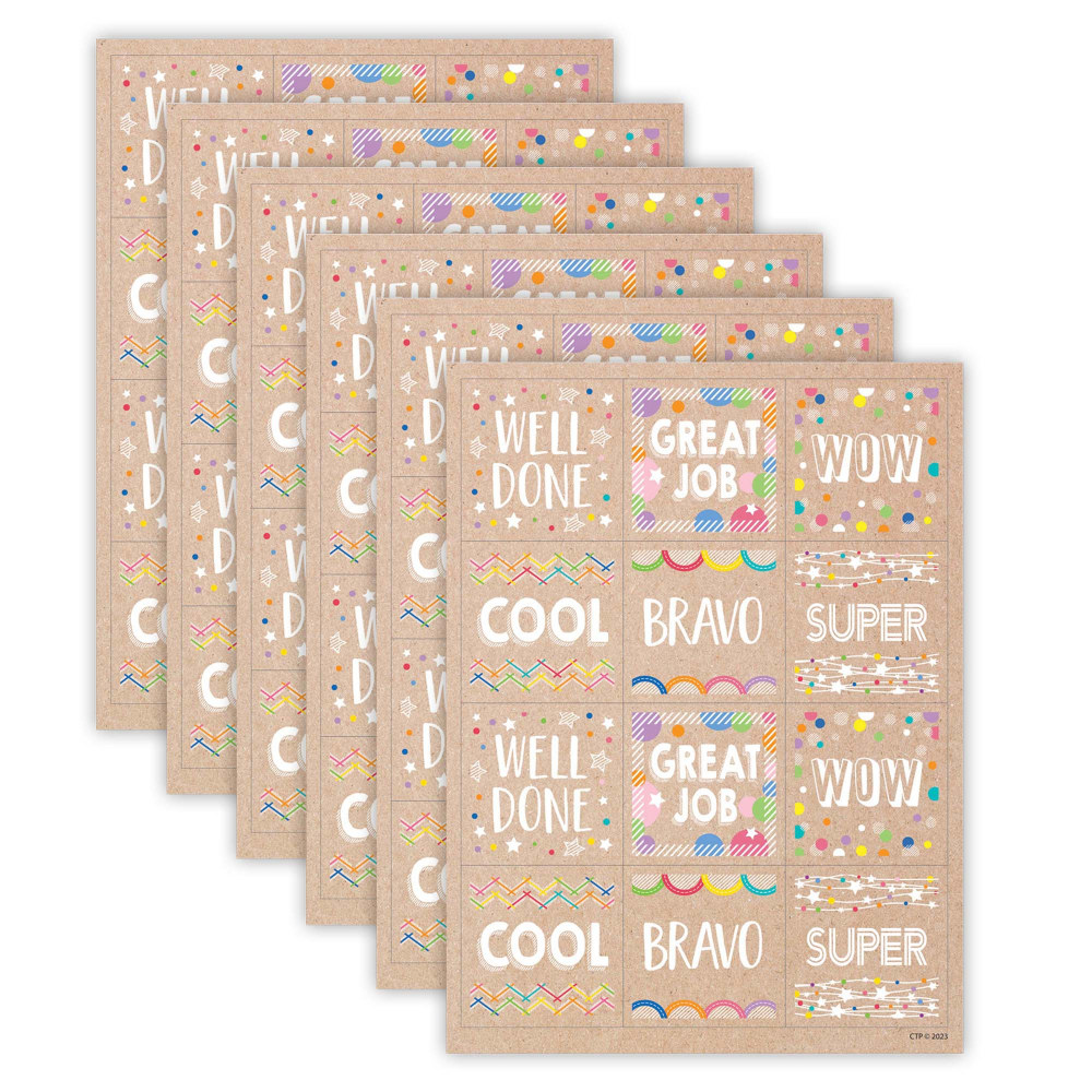 Creative Teaching Press Reward Stickers, 1-1/2in, Krafty Pop Colorful Kraft, 60 Stickers Per Pack, Set Of 6 Packs MPN:CTP10893-6