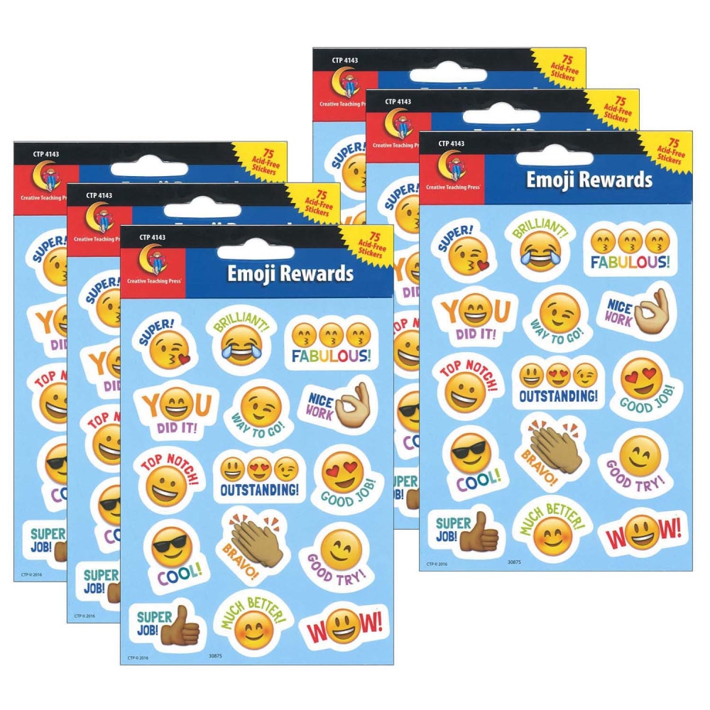 Creative Teaching Press Reward Stickers, Emoji Fun, 75 Stickers Per Pack, Set Of 6 Packs MPN:CTP4143-6