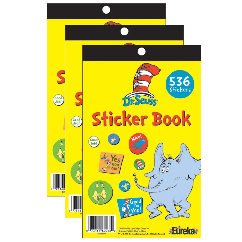 Eureka Sticker Books, Dr. Seuss, 536 Stickers Per Book, Pack Of 3 Books MPN:EU-609720-3