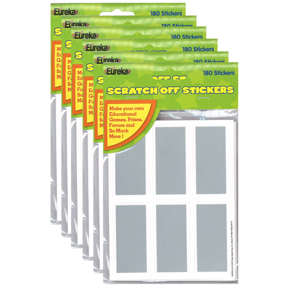Eureka Rectangles Scratch Off Stickers, Assorted Colors, 180 Stickers Per Pack, Set Of 6 Packs MPN:EU-627003-6