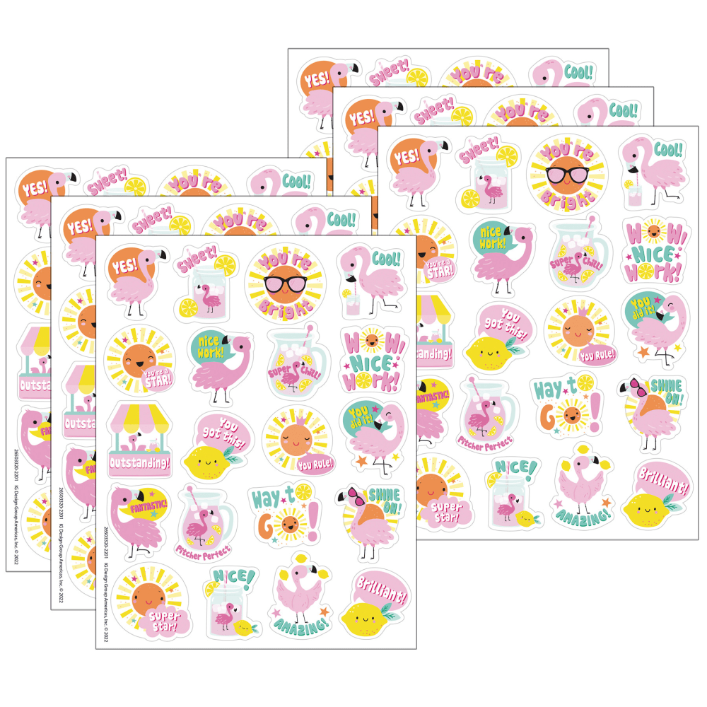 Eureka Scented Stickers, Medium, Flamingo Strawberry Lemonade, 80 Stickers Per Pack, Bundle Of 6 Packs MPN:EU-650332-6
