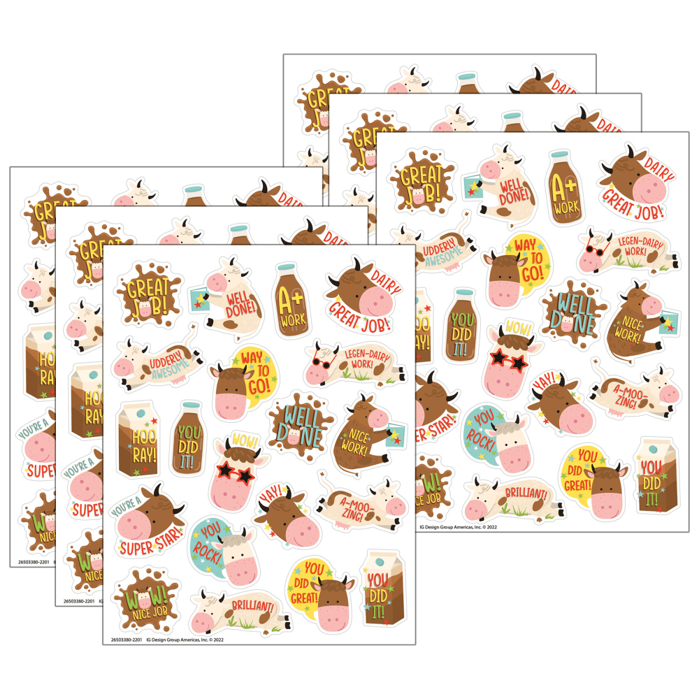 Eureka Scented Stickers, Chocolate Milk Brown Cows, 80 Stickers Per Pack, Bundle Of 6 Packs MPN:EU-650338-6