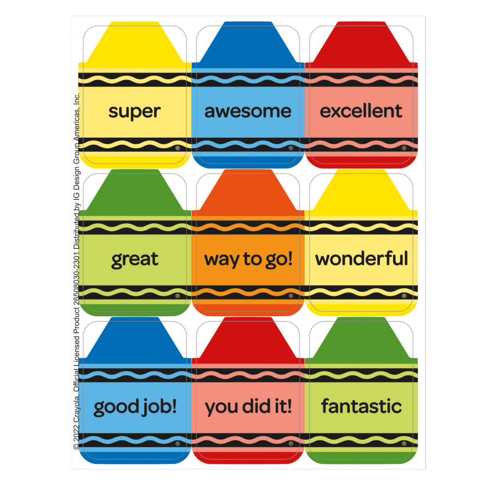 Eureka Giant Stickers, 1-5/16in x 1-3/4in, Crayola, 36 Stickers Per Pack, Set Of 12 Packs MPN:EU-650803-12
